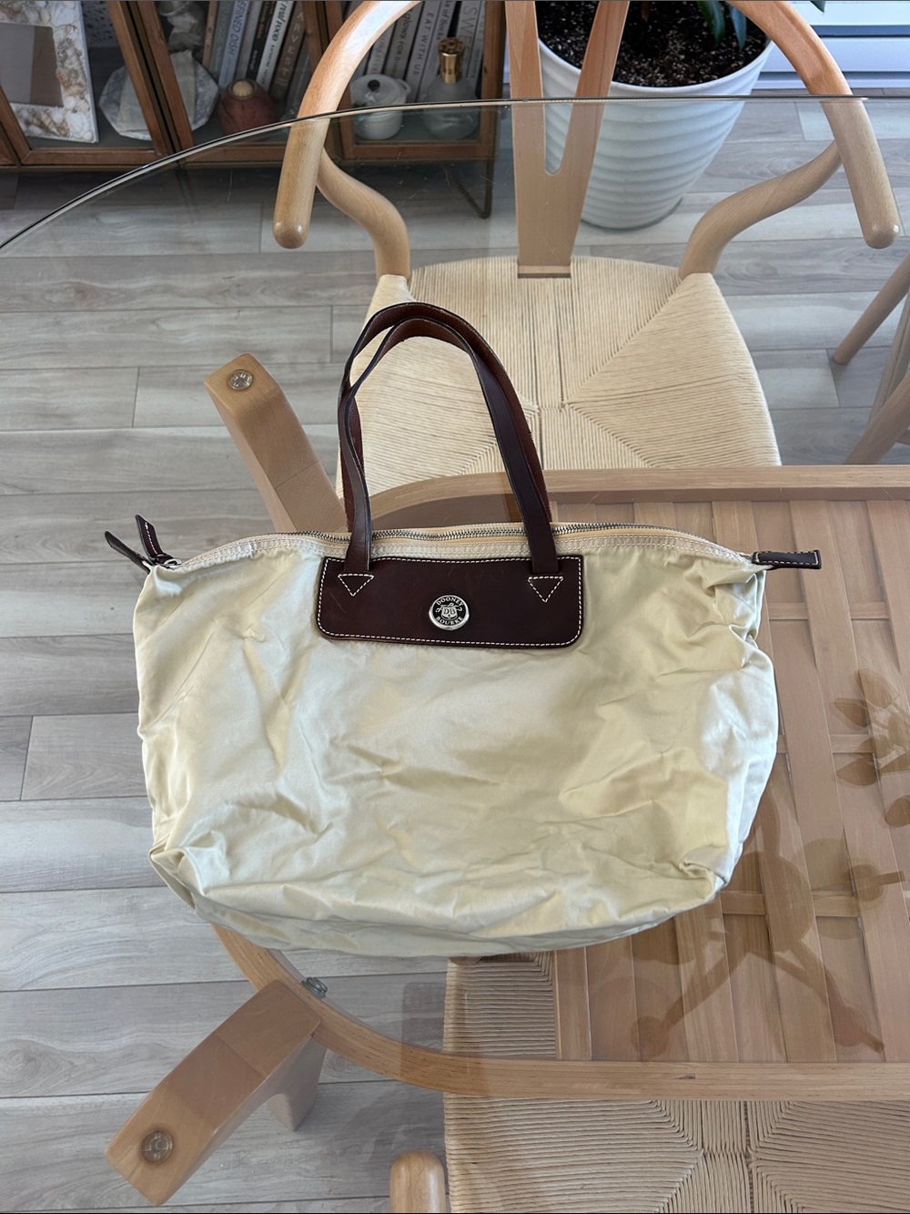 Vintage Dooney & Bourke Genuine Leather and Nylon Pliage Tote Bag
